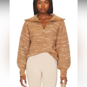 NWT VARLEY Ridley Dalmatian Half Zip Sweater in Golden Bronze & Egret- XS
